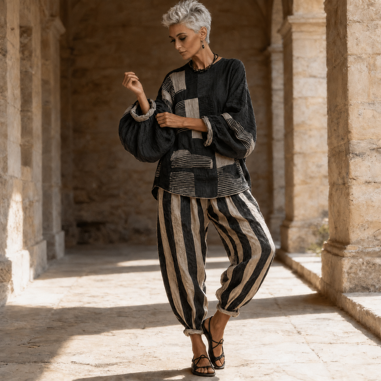 Loungefit – Color-Block Loose-Fit Two-Piece Set