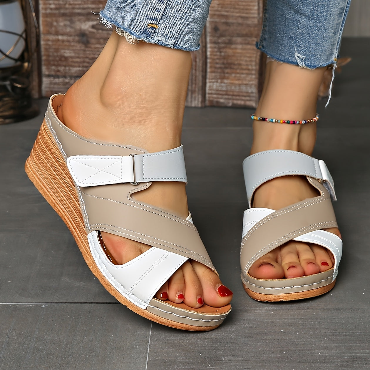 Marina Colorblock Wedge Slides - Comfortable Sandals