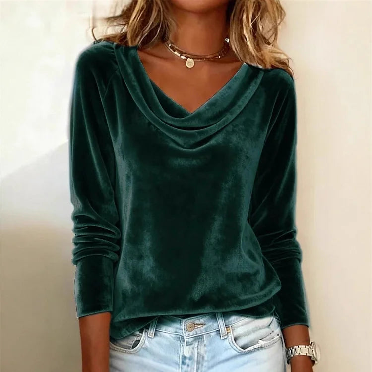 Long Sleeve Velvet Top Solid Color