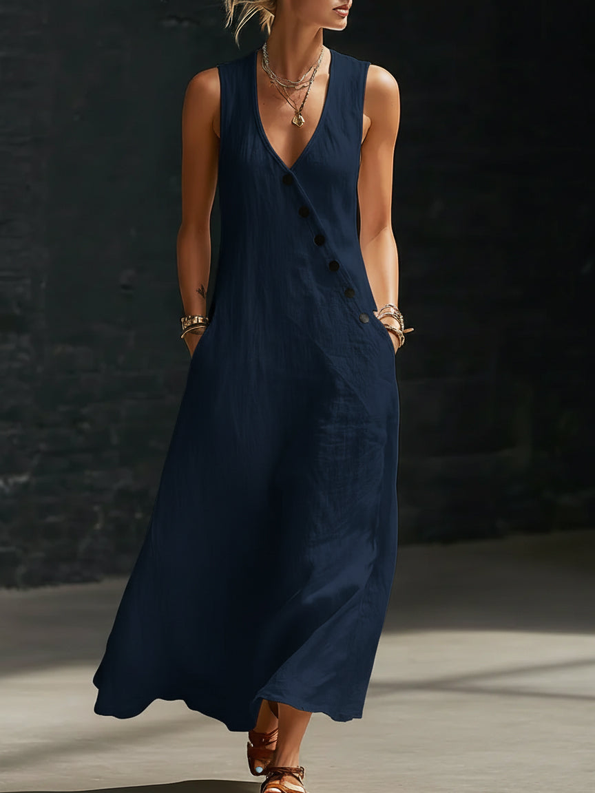 Fluid Maxi Buttoned Dress for Women - Everyday Minimalist Elegance