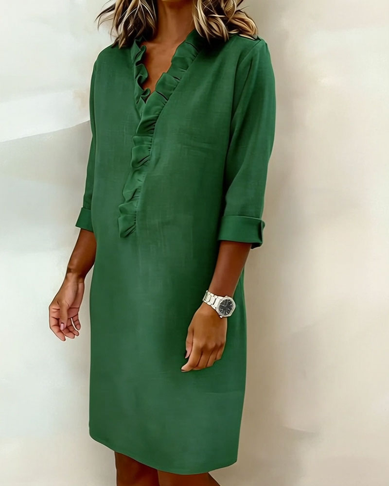 V-Neck Ruffled Dress