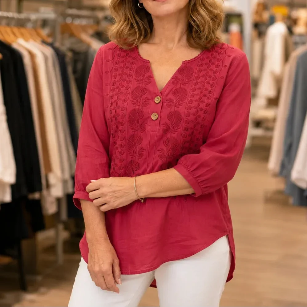 Florenza – V-Neck Blouse with Buttons