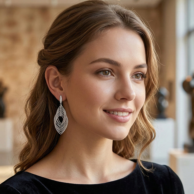 Lumivra - Cascading Silver Leaf Earrings