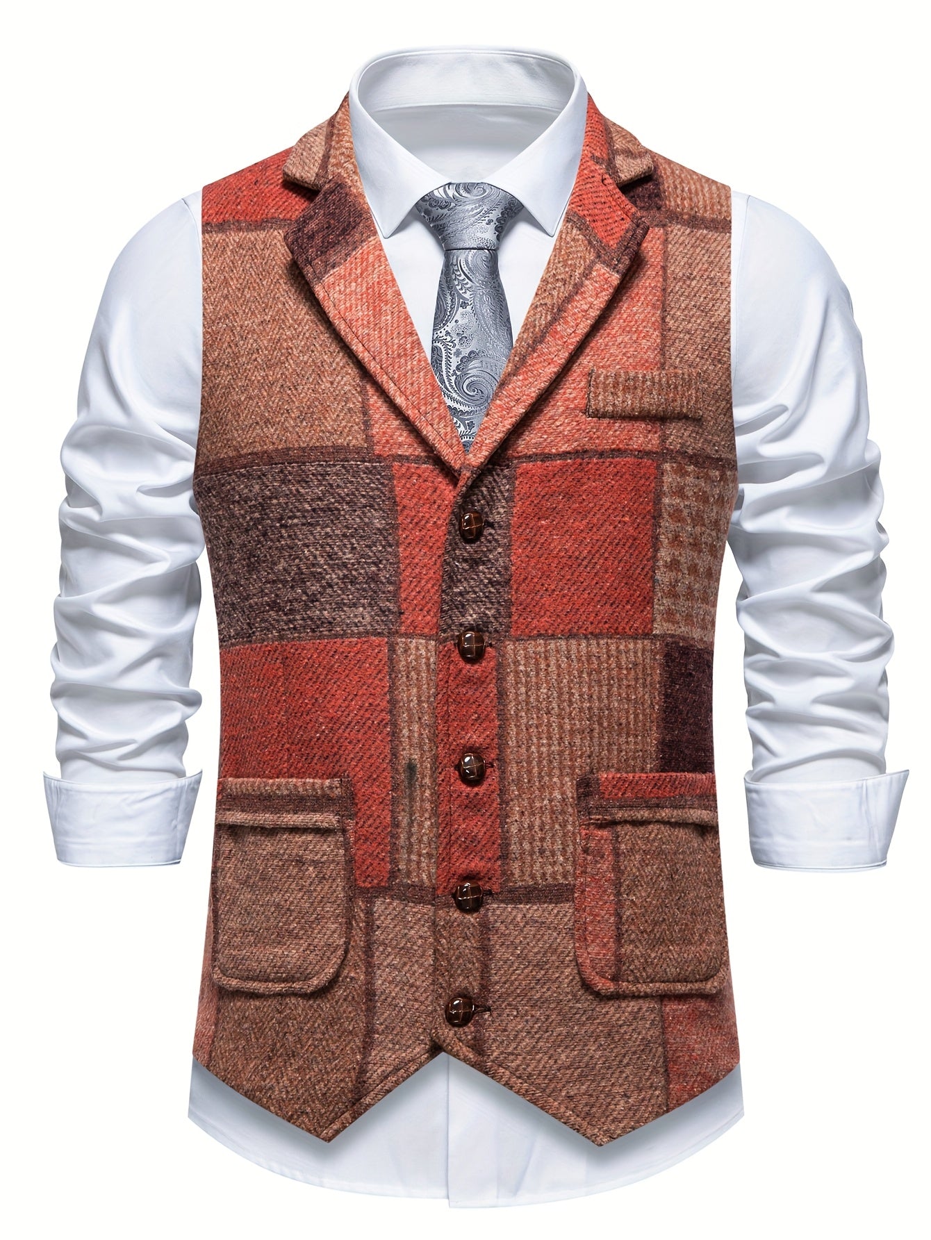 Leo™ | Patchwork Tweed Waistcoat with Herringbone Pattern