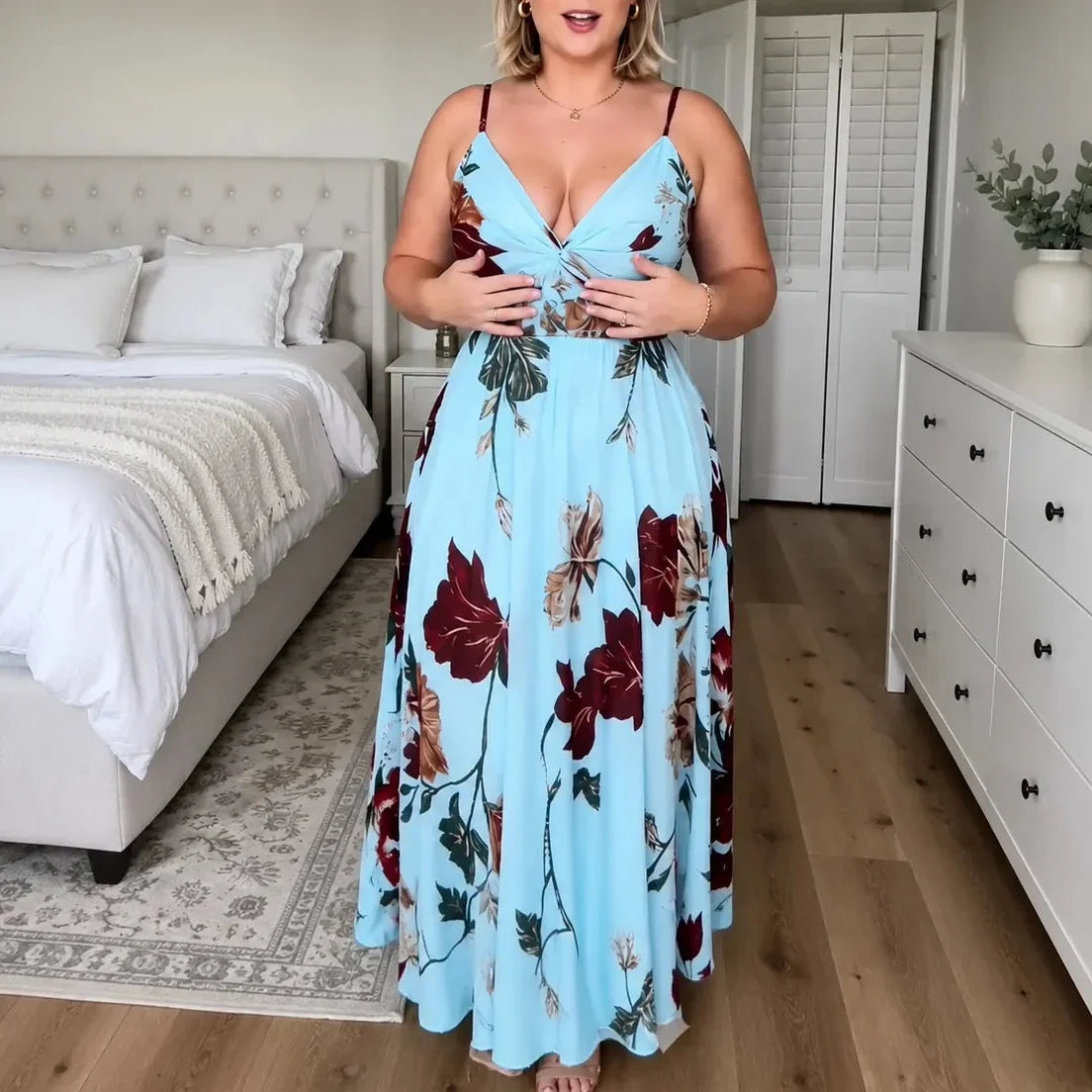 Florenza – Floral Spaghetti Strap Maxi Dress with V-Neck
