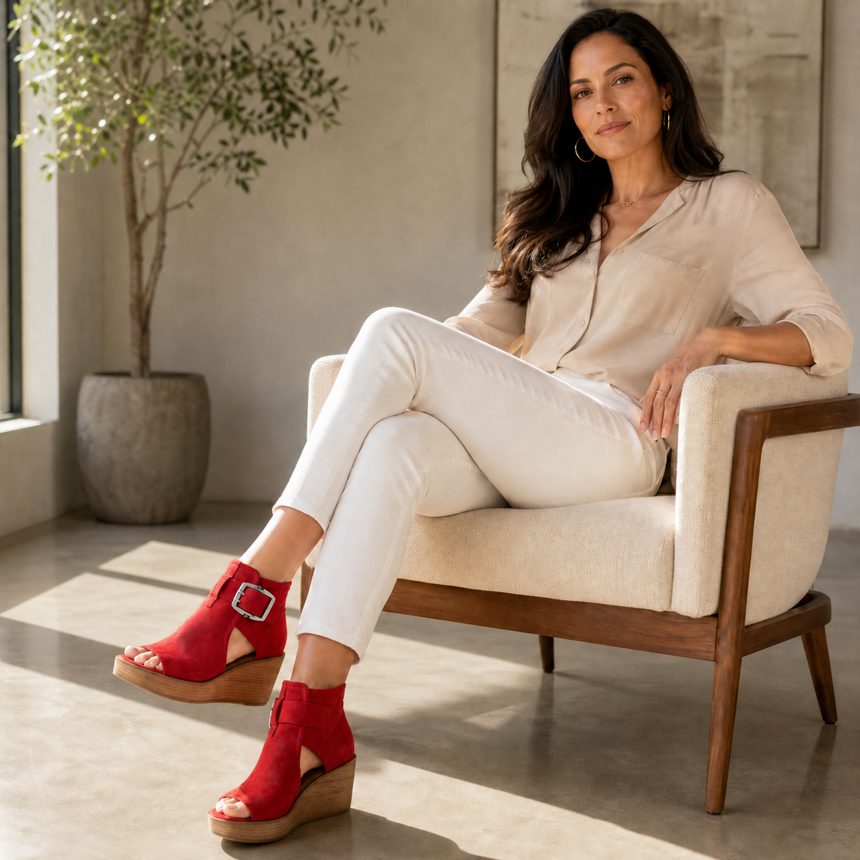 Elsera – Peep-Toe Platform Wedges with Buckle Detail