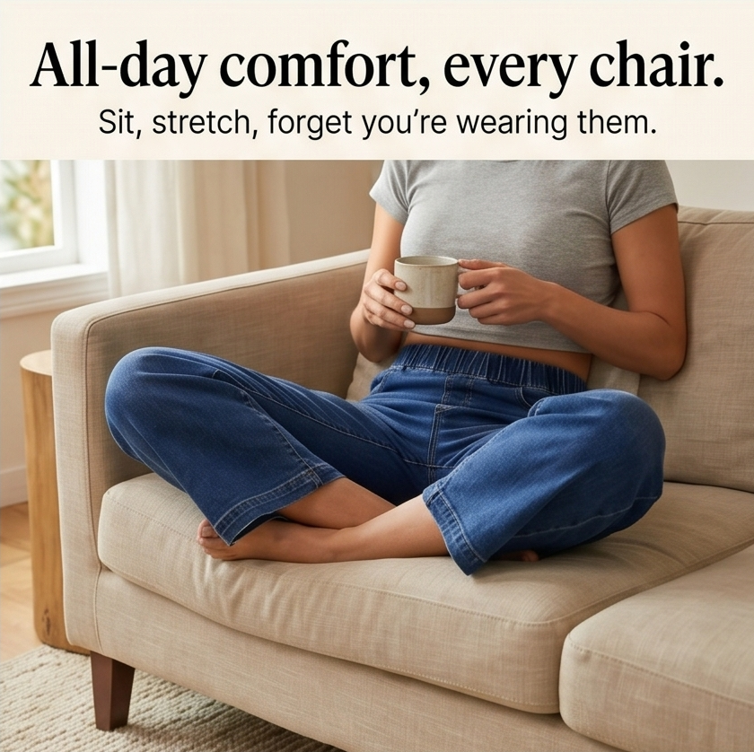 Lounette Elastic-Waist Cropped Denim Jeans for All-Day Comfort