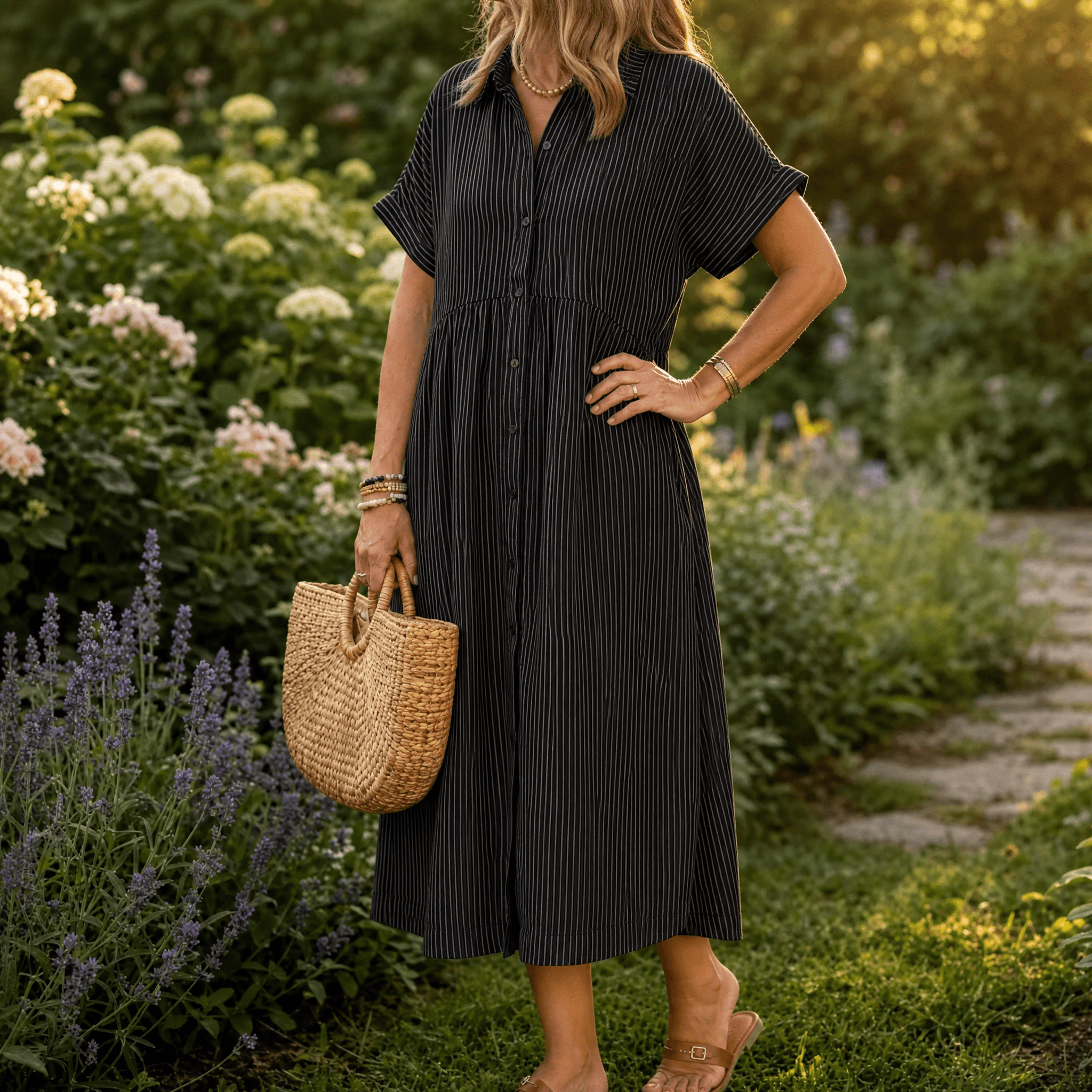 Elira – Women's Airy Striped Midi Shirt Dress