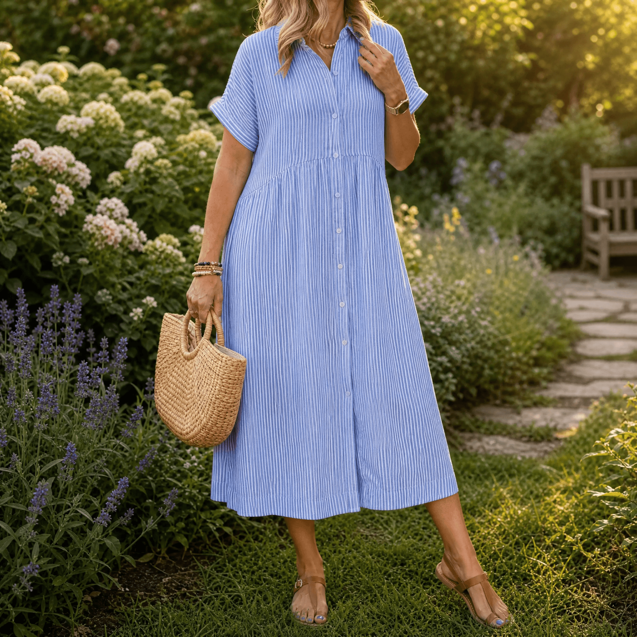 Elira – Women's Airy Striped Midi Shirt Dress