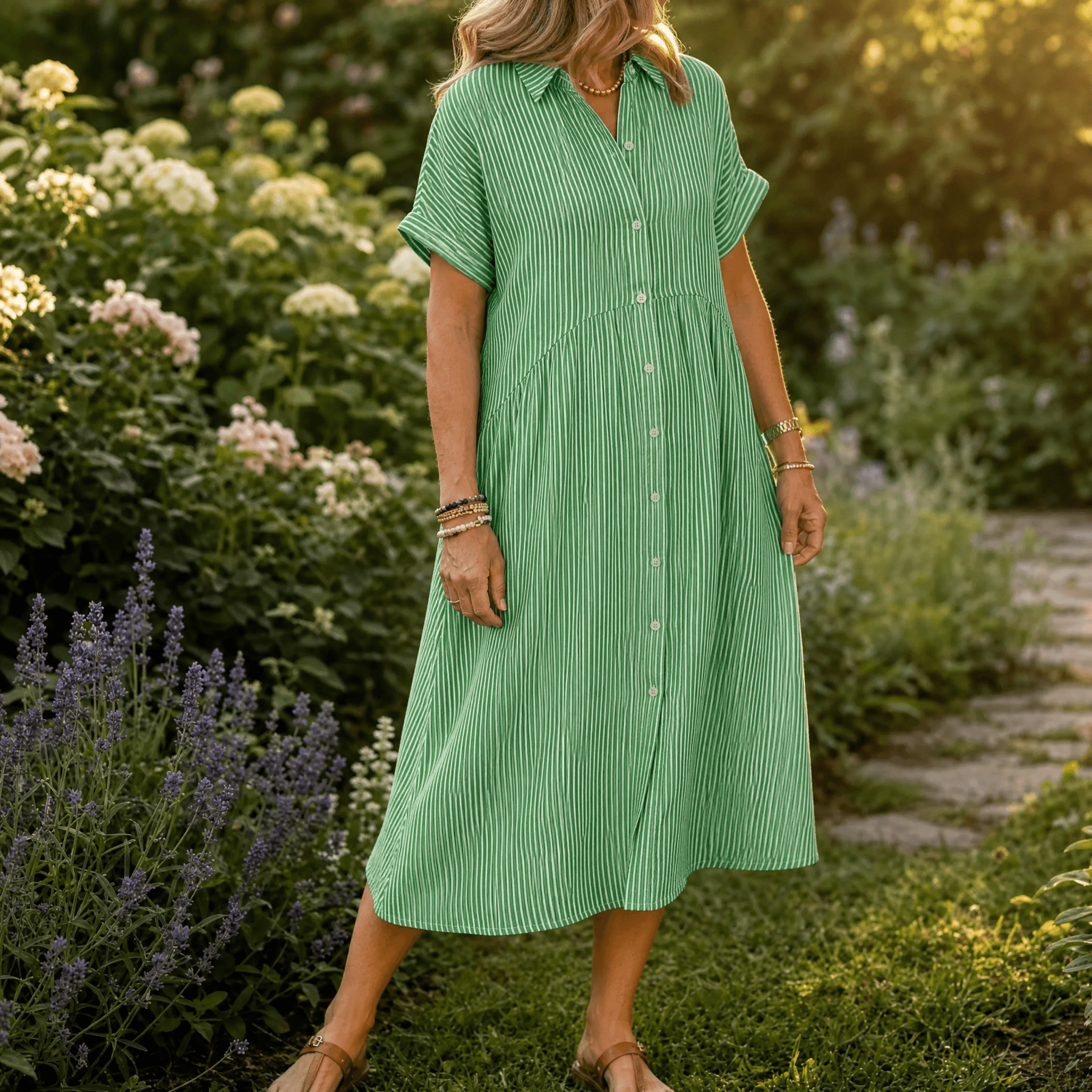 Elira – Women's Airy Striped Midi Shirt Dress