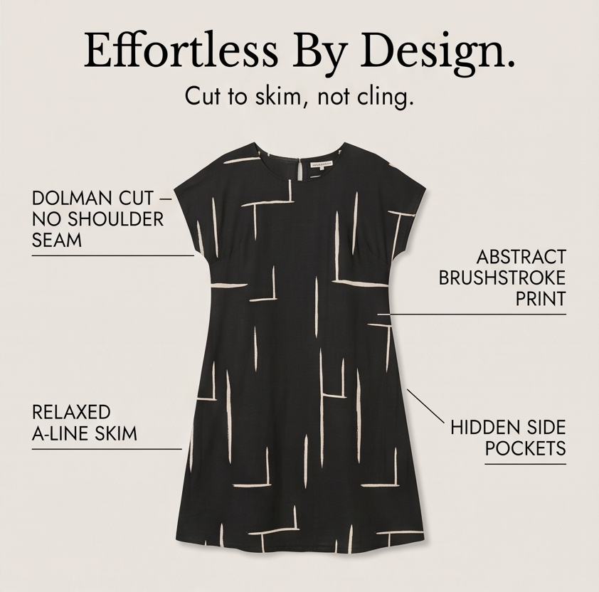 Elunara – Women's Pocketed Dolman Dress with Abstract Print