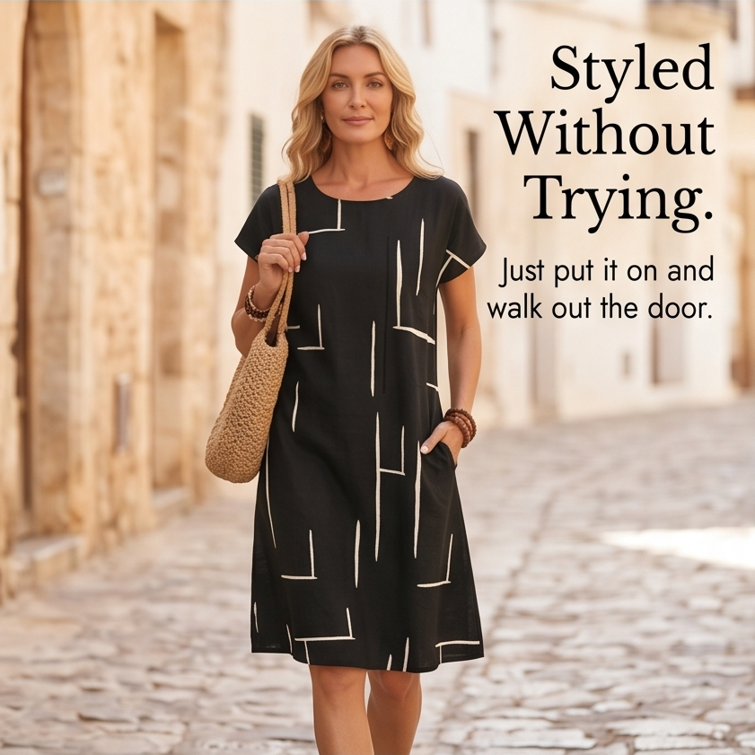 Elunara – Women's Pocketed Dolman Dress with Abstract Print