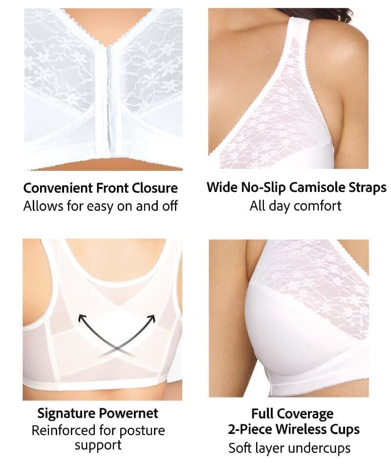 Exquisite Form Fully Front Close Wire-Free Posture Bra With Lace - Navy