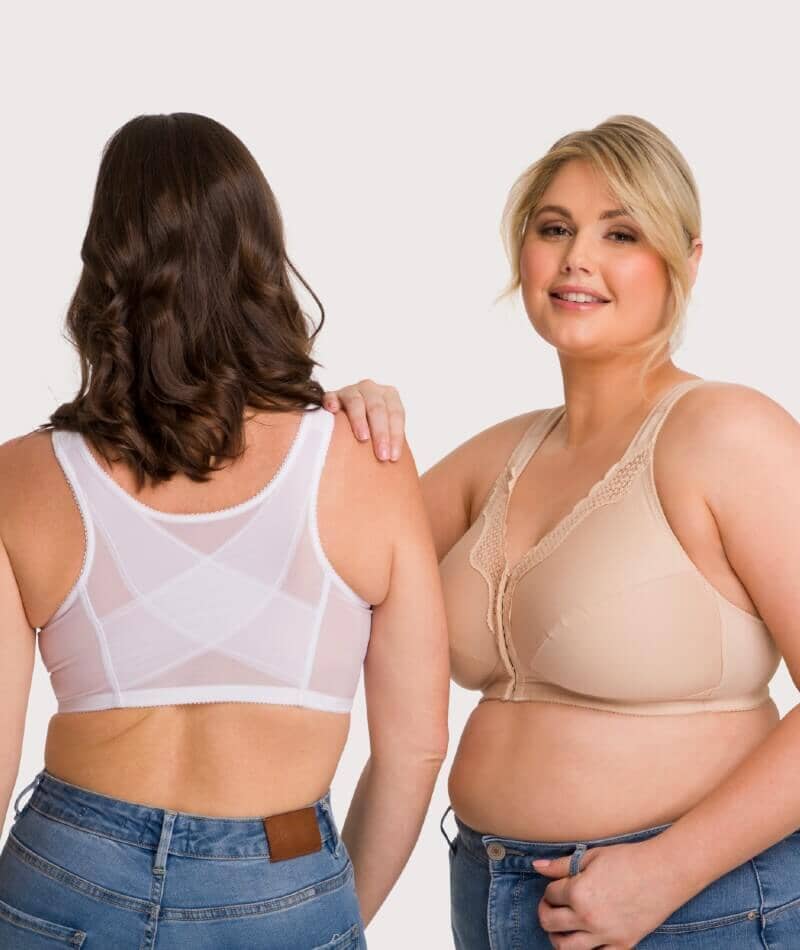 Exquisite Form Fully Front Close Wire-Free Posture Bra With Lace - Navy