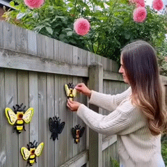 Bloomly – 3D Metal Bee Butterfly and Ladybug Garden Wall Decor Set, Hand-Painted Weatherproof, 3 Pieces