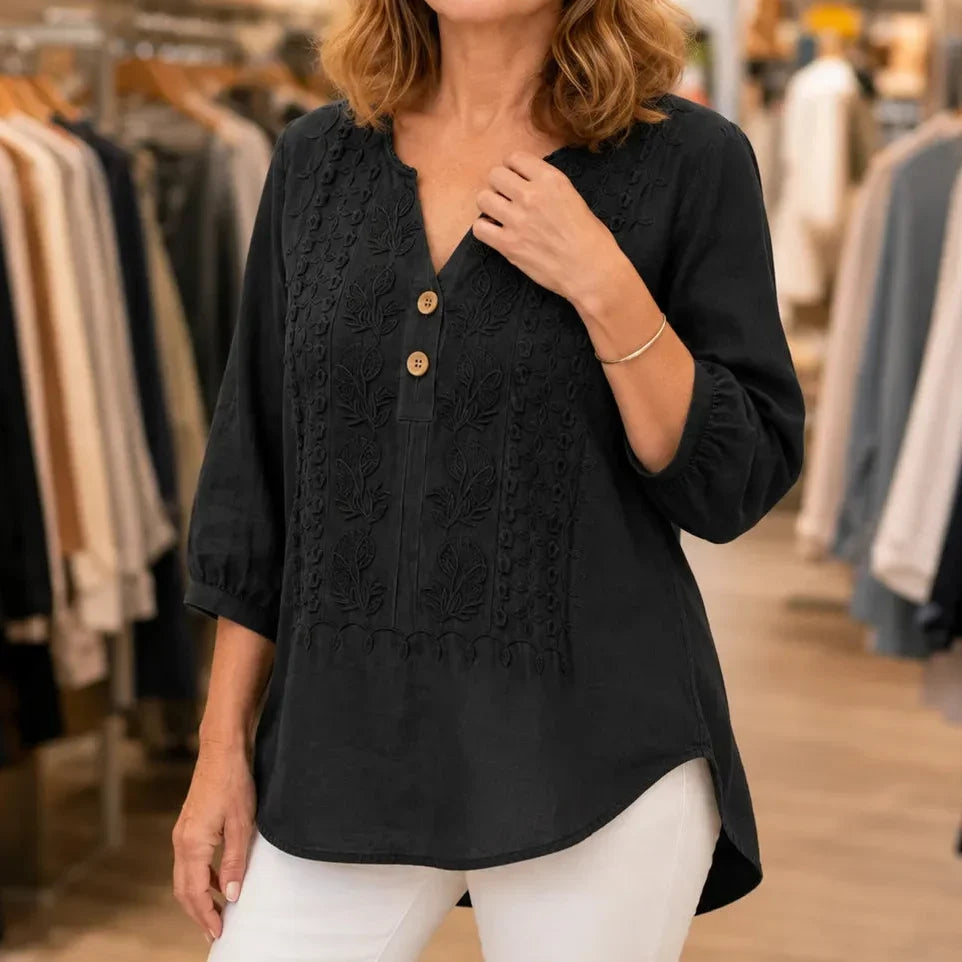 Florenza – V-Neck Blouse with Buttons