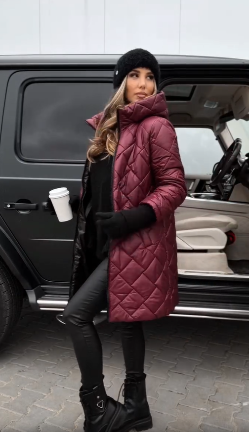 Kureha - Stylish Quilted Hooded Jacket With Zipper