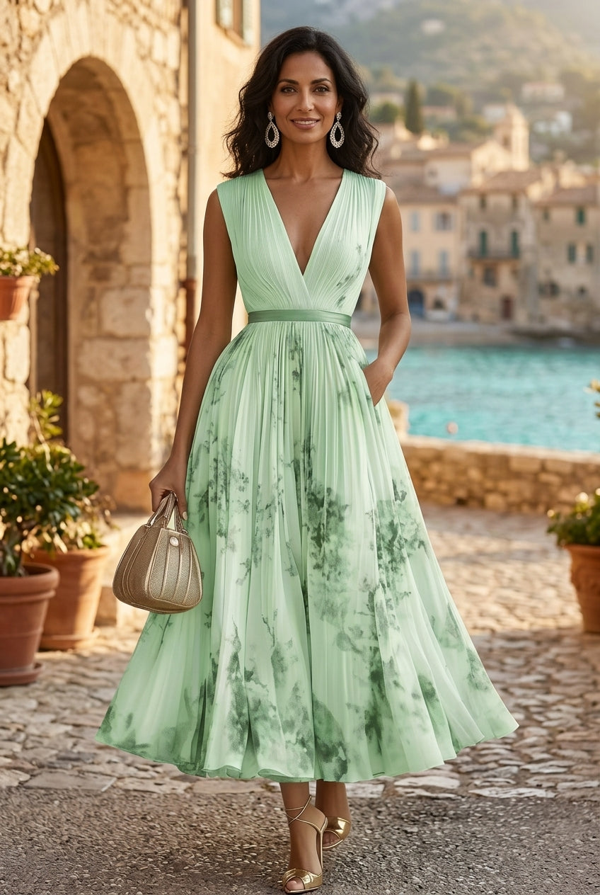 Elegant Long Pleated Dress Rowella - Maxi Fluid Dress for Women
