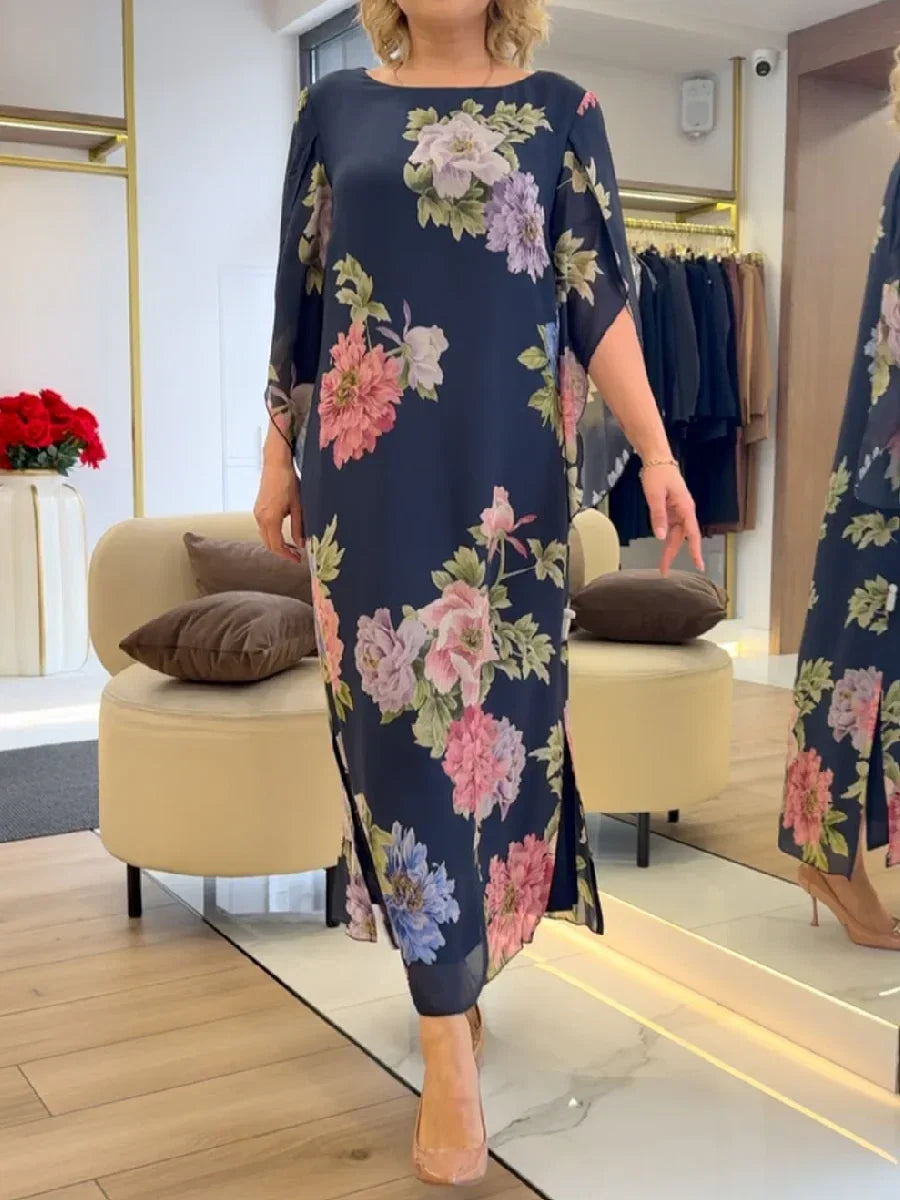 Maxi Dress with Floral Print in Lightweight and Comfortable Chiffon
