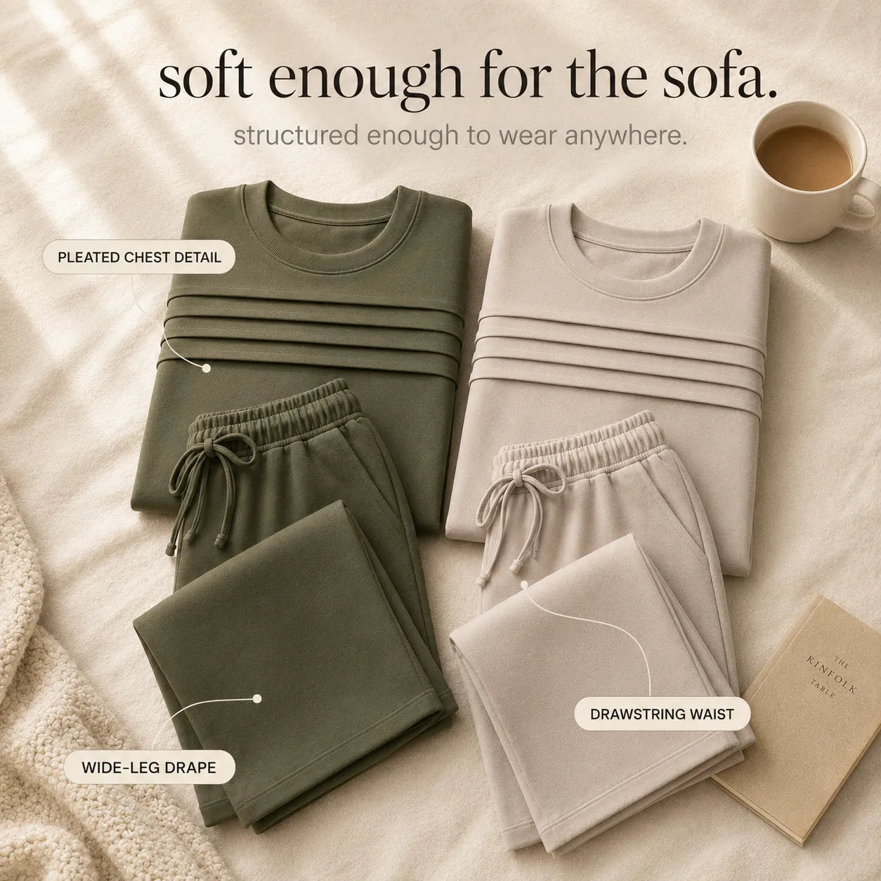 Lounara – Soft-Stretch Lounge Set with Wide-Leg Pants and Pockets
