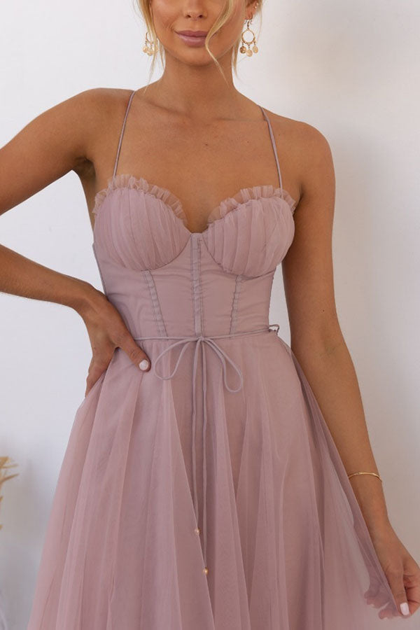 Elegant Long Dress with Bustier - Flowing Ceremony Dress