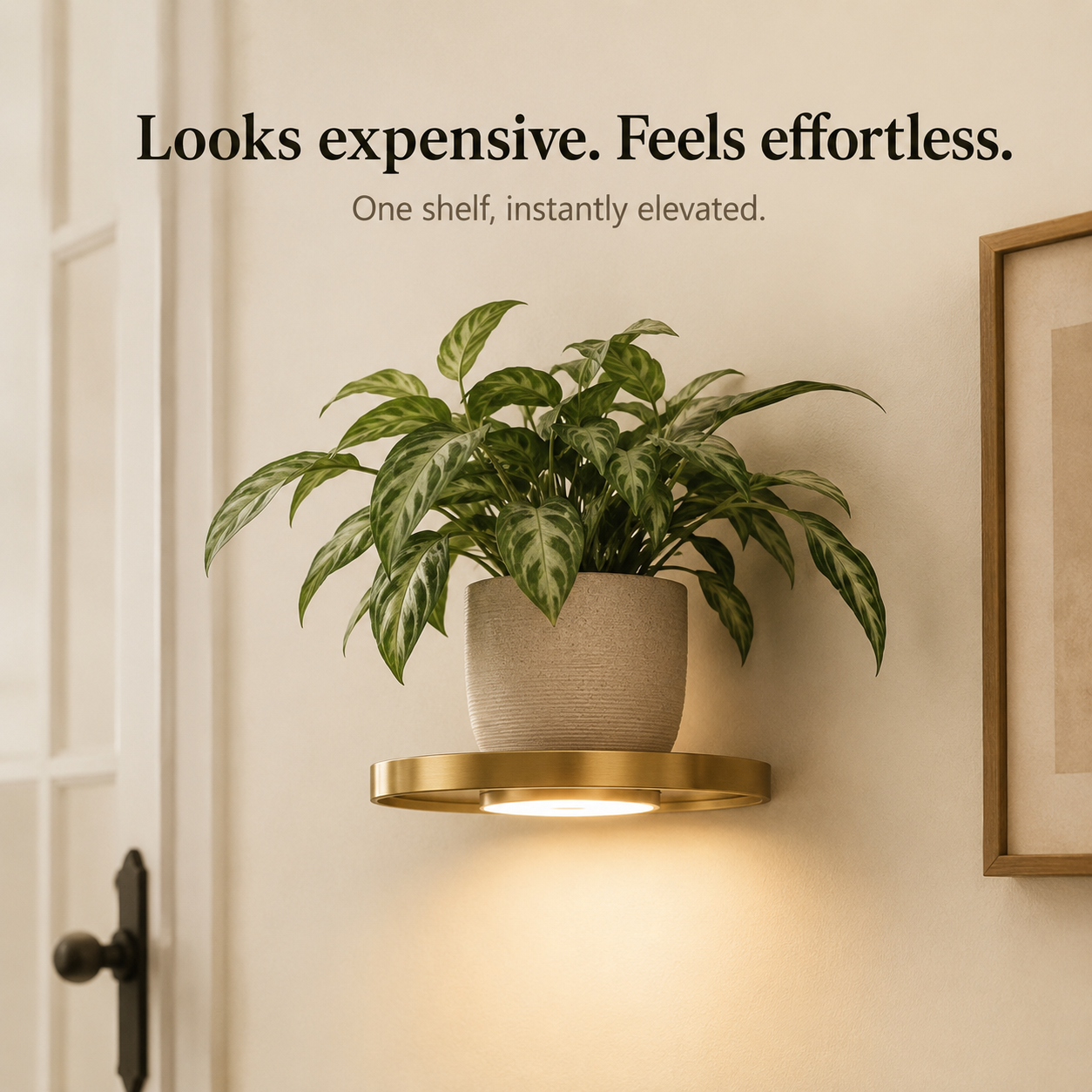 Lumeva - Floating LED Wall Shelf with Gold Finish, Rechargeable Ambient Light for Plants