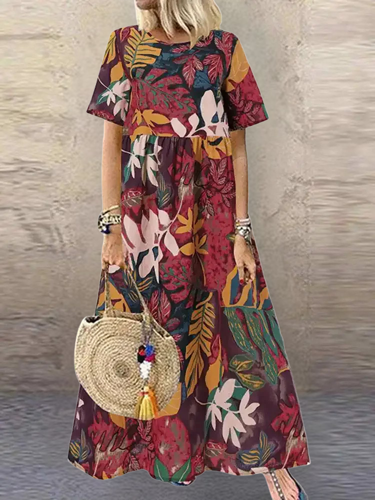 Elira - Bold Botanical Print Flowing Midi Dress