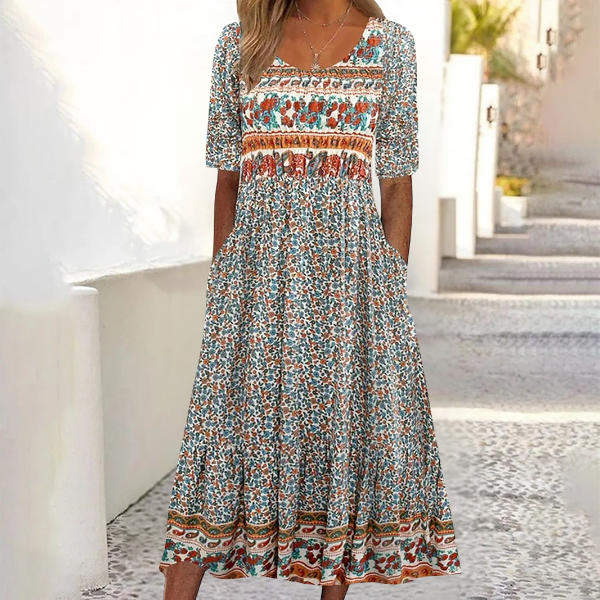 Elmira - Vintage Print Pocket Maxi Dress