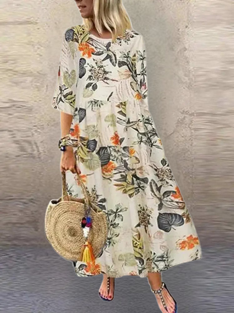 Soraya - Botanical Print Flowing Midi Dress