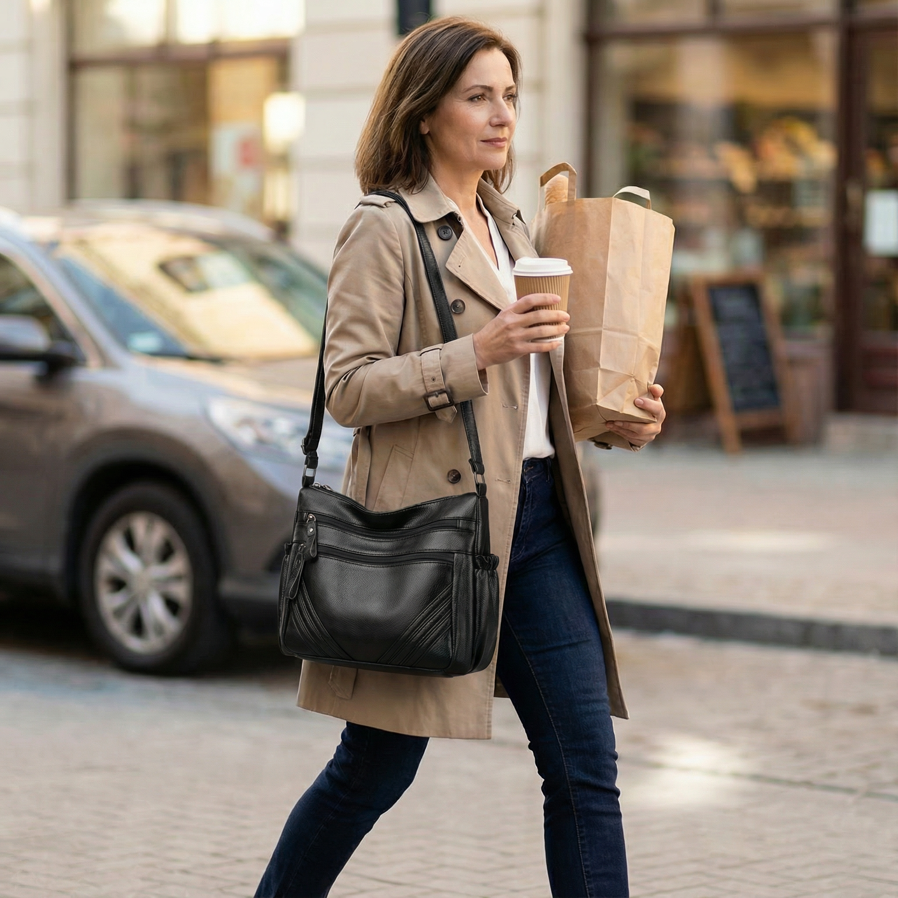 Carria - Soft Leather Multi Pocket Shoulder Bag