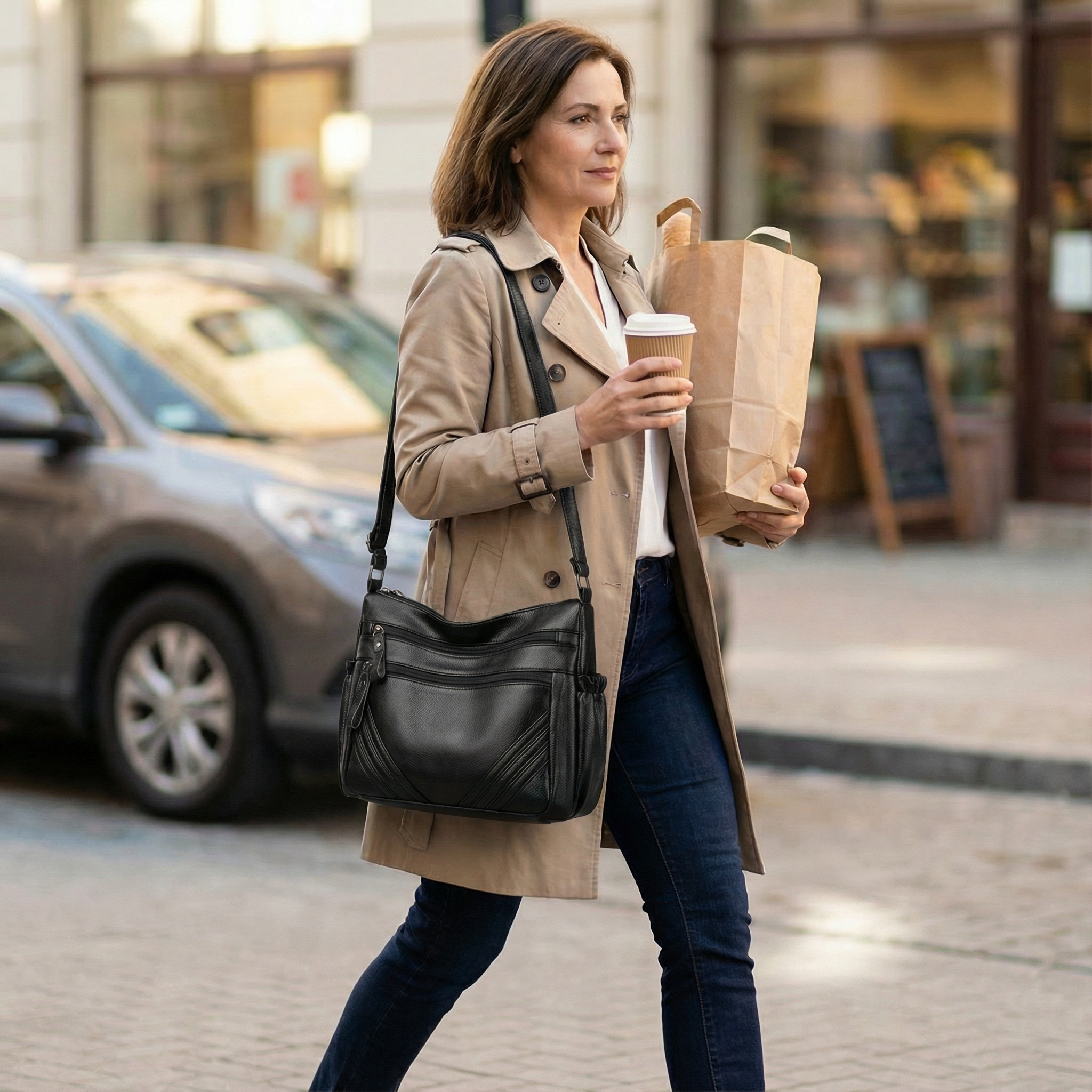 Carria - Soft Leather Multi Pocket Shoulder Bag