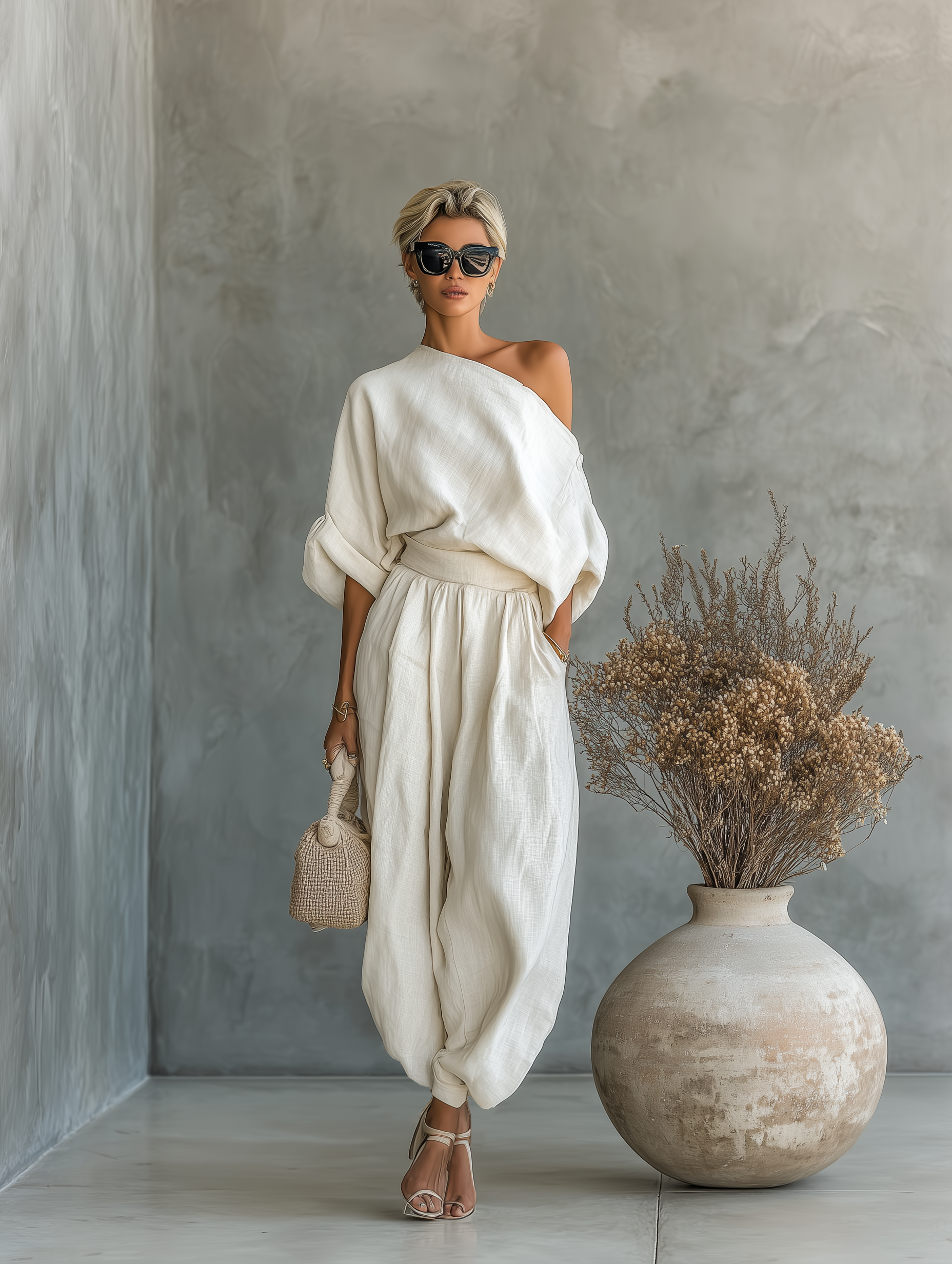 Melania | Linen Set with Wide Trousers