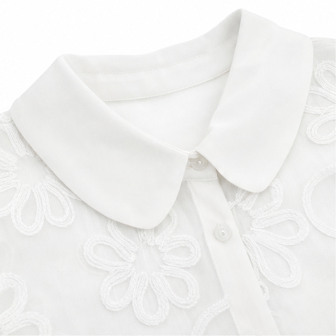 Fiora – Textured Floral Blouse with Puff Sleeves