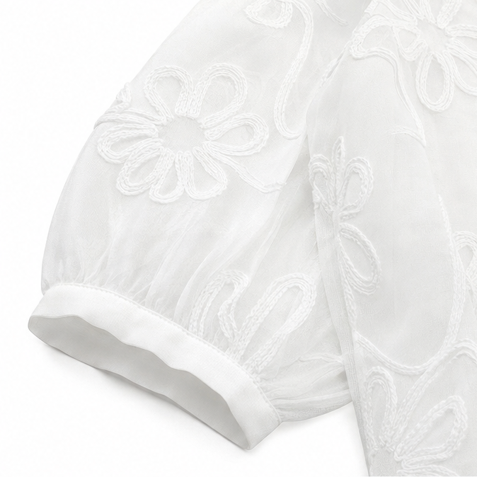 Fiora – Textured Floral Blouse with Puff Sleeves
