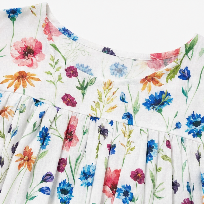 Fiorella – Floral Print Cotton-like Midi Dress with Pockets