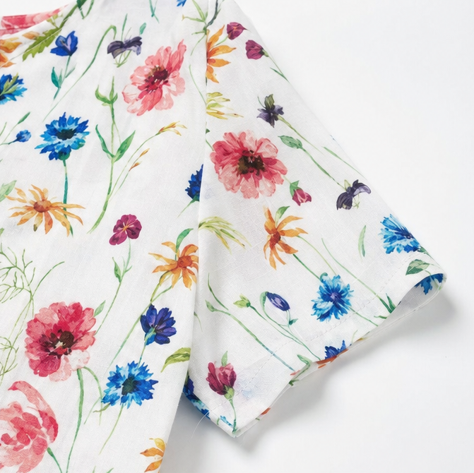 Fiorella – Floral Print Cotton-like Midi Dress with Pockets