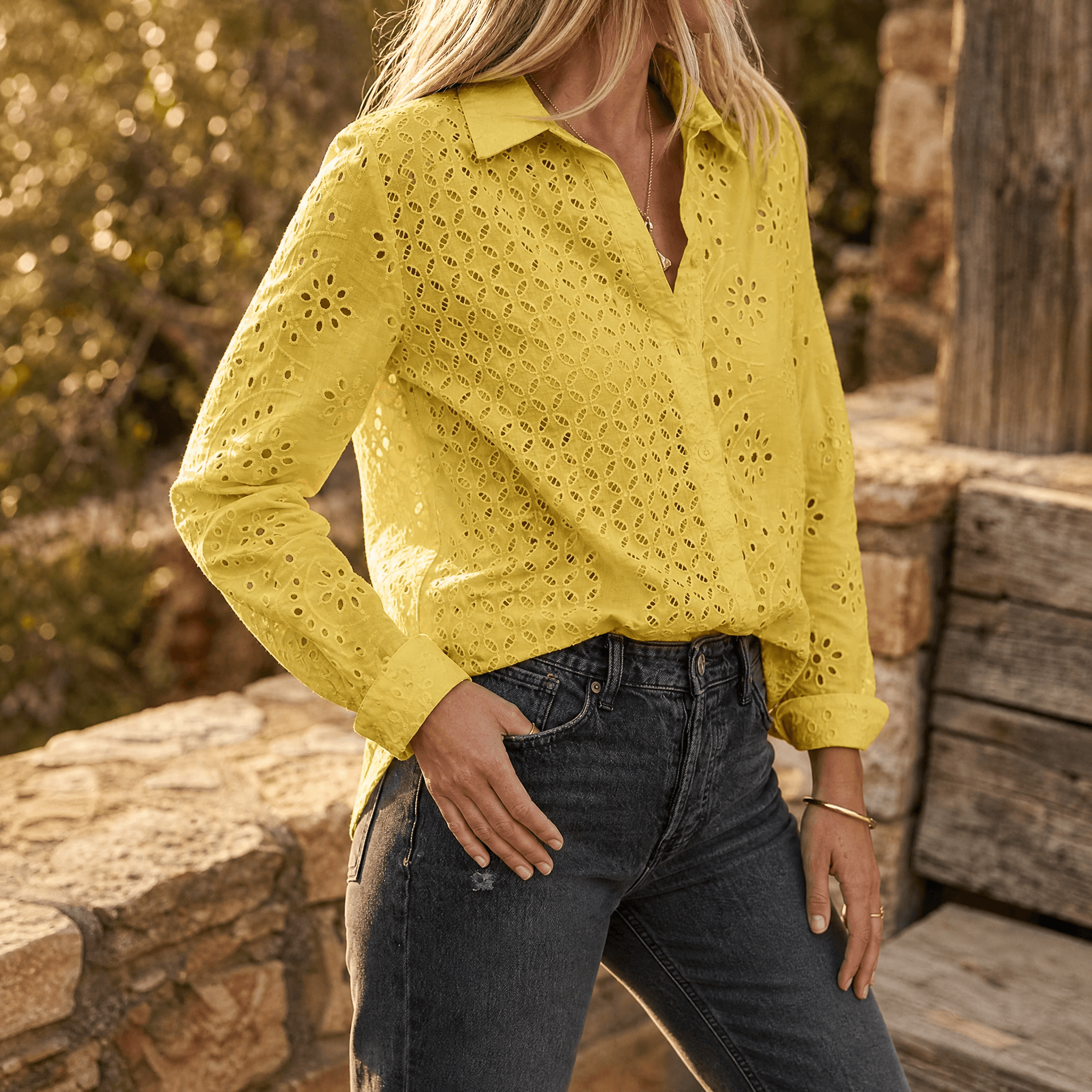 Florelle – Embroidered Eyelet Button Blouse