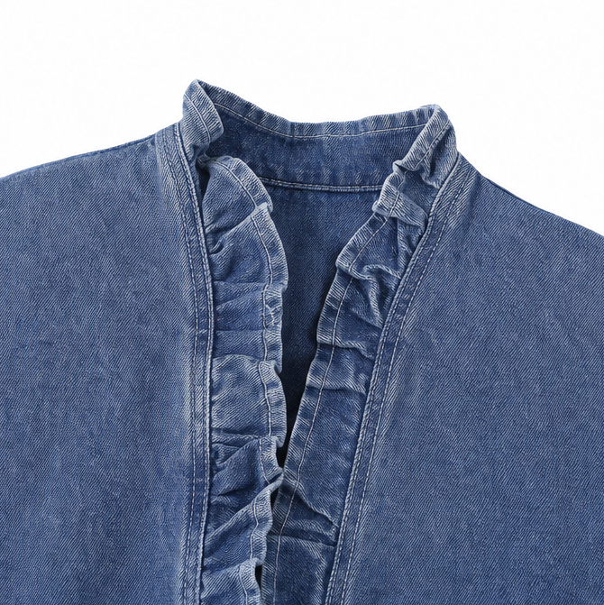 Florelle – Open Front Ruffle Trim Denim-look Jacket for Women