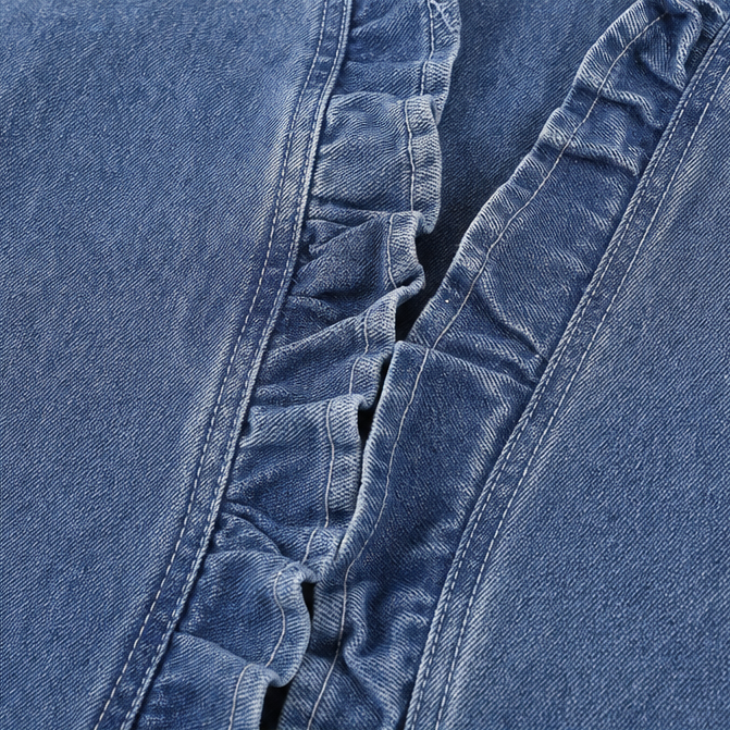 Florelle – Open Front Ruffle Trim Denim-look Jacket for Women