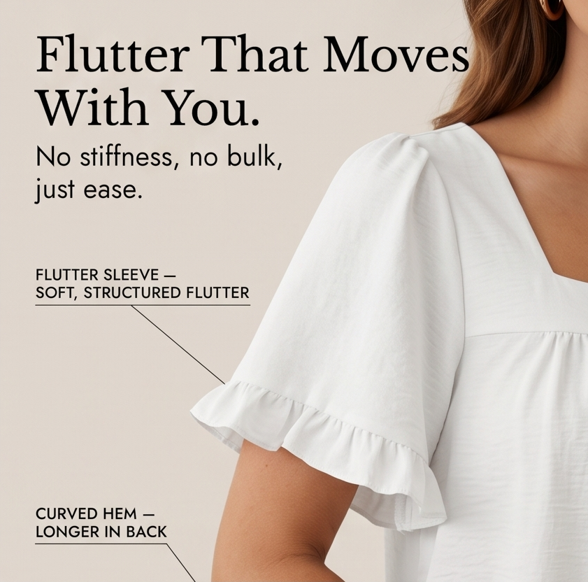 Florelle – Women's Square Neck Flutter Sleeve Blouse