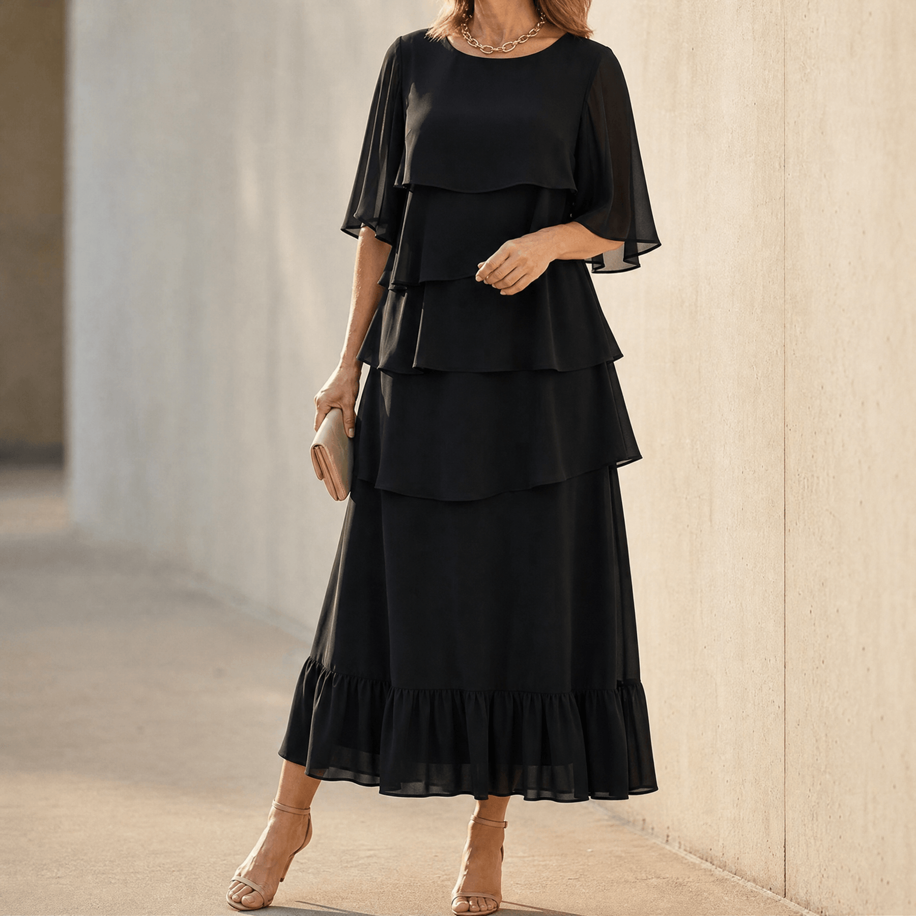 Florelle – Women's Layered Ruffle Midi Dress