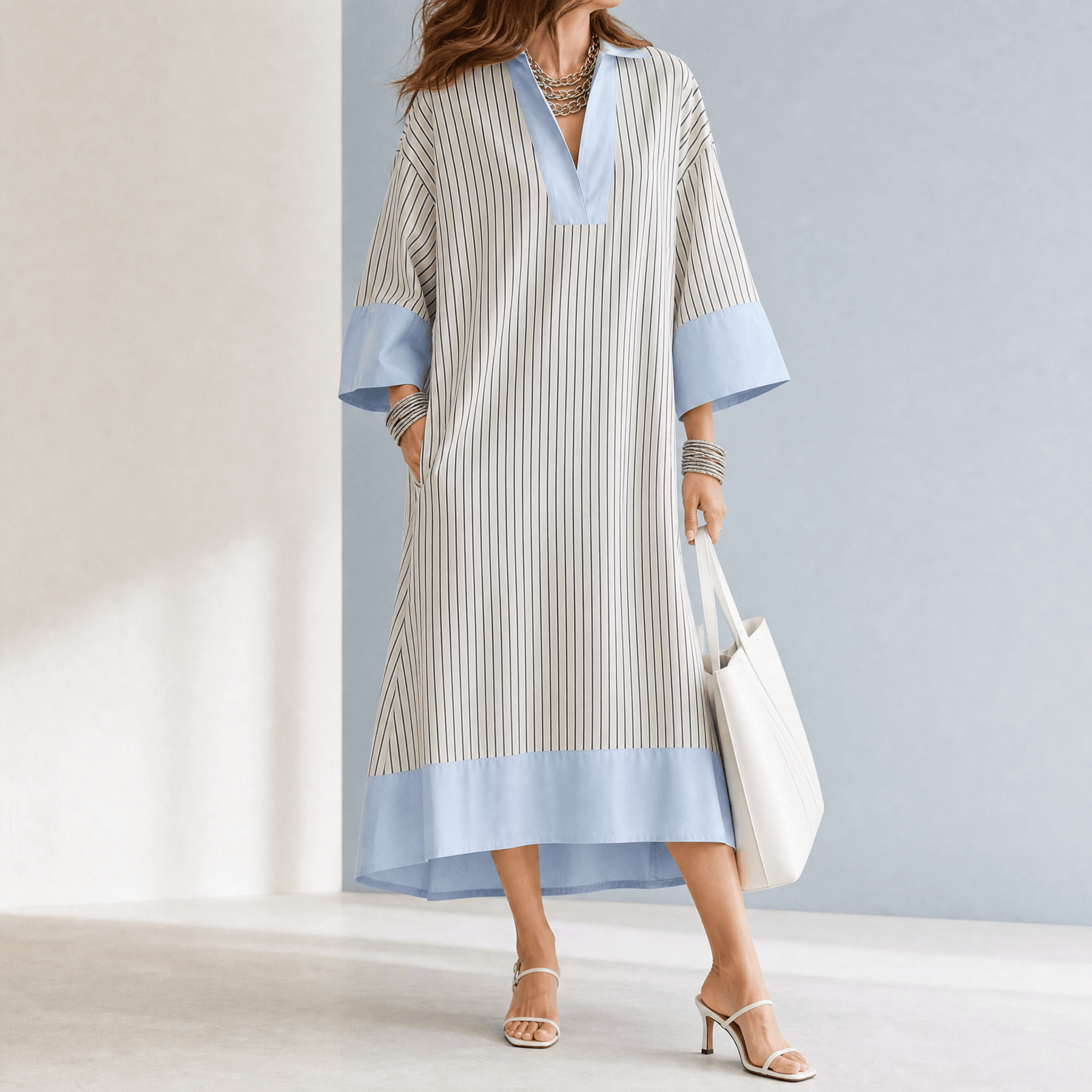 Florene – Women's Lightweight Striped Midi Dress