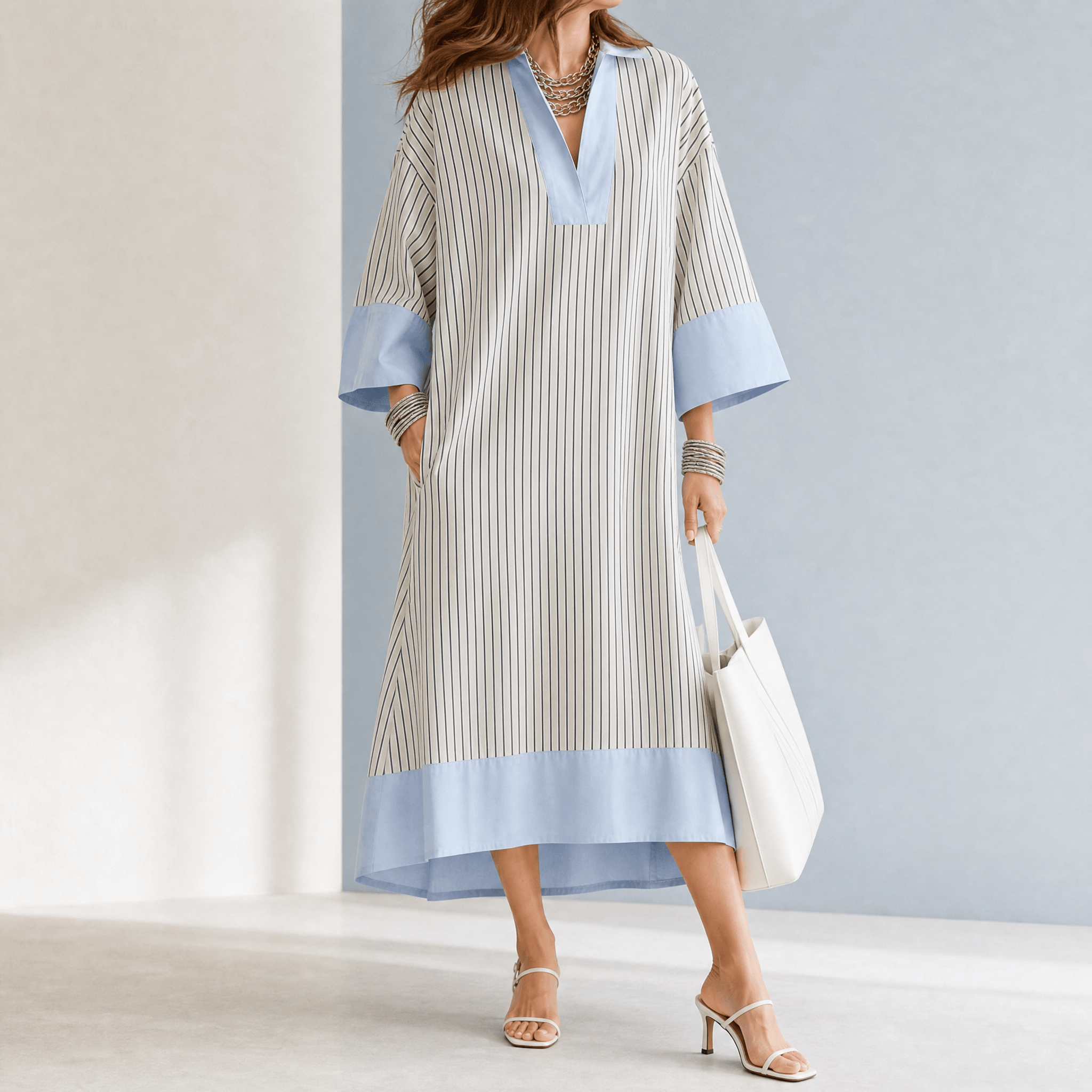 Florene – Women's Lightweight Striped Midi Dress