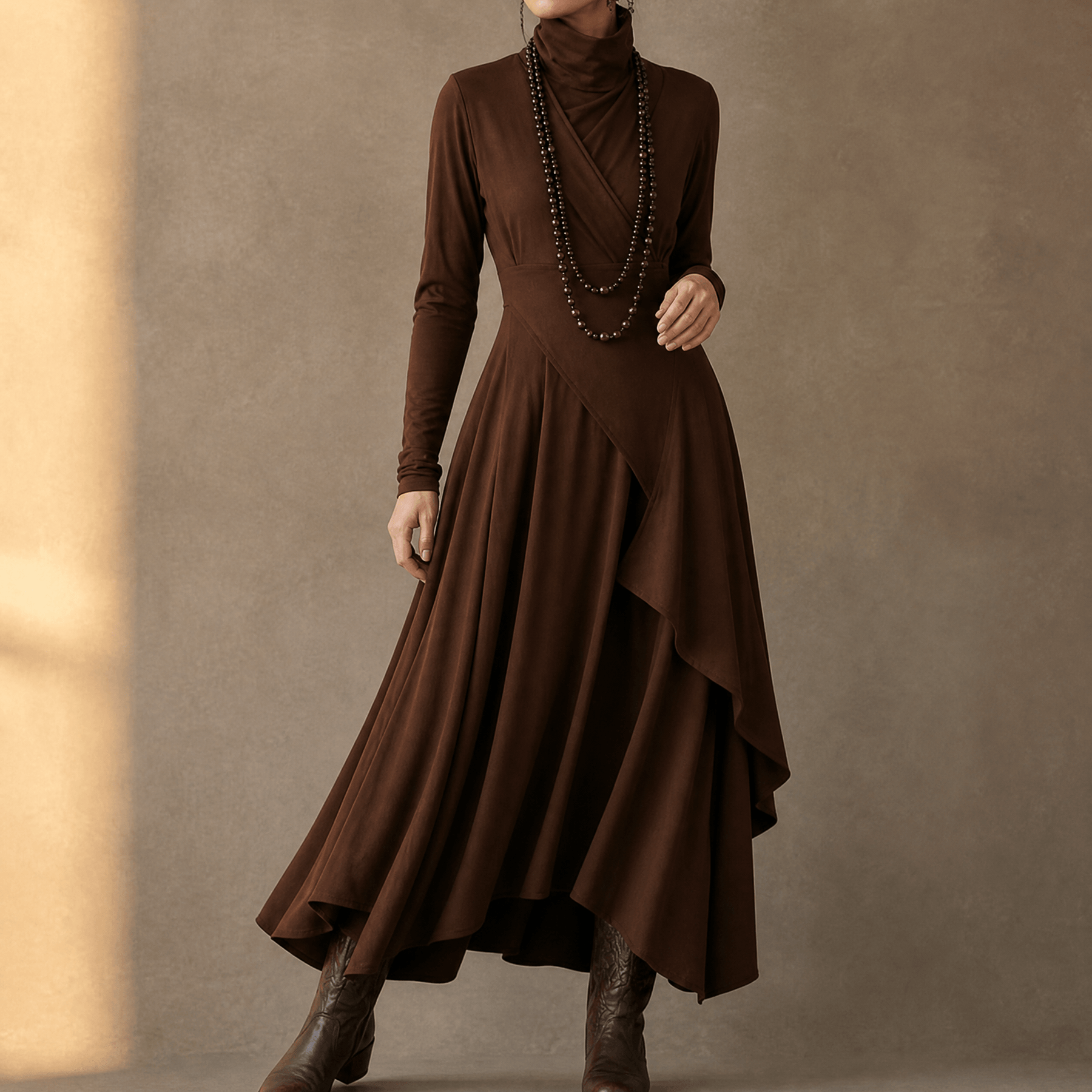 Florenne – Asymmetrical Draped High Neck Maxi Dress