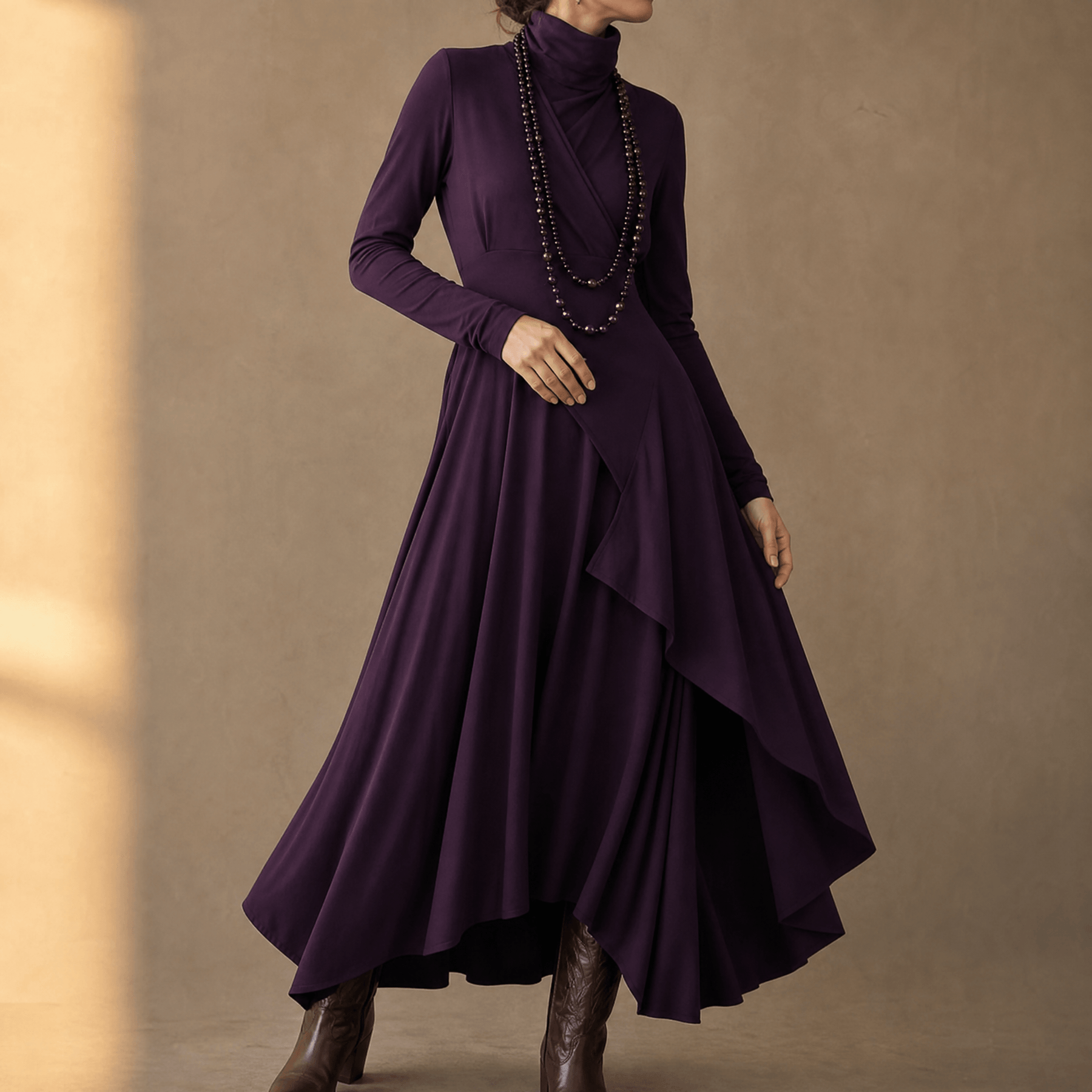 Florenne – Asymmetrical Draped High Neck Maxi Dress