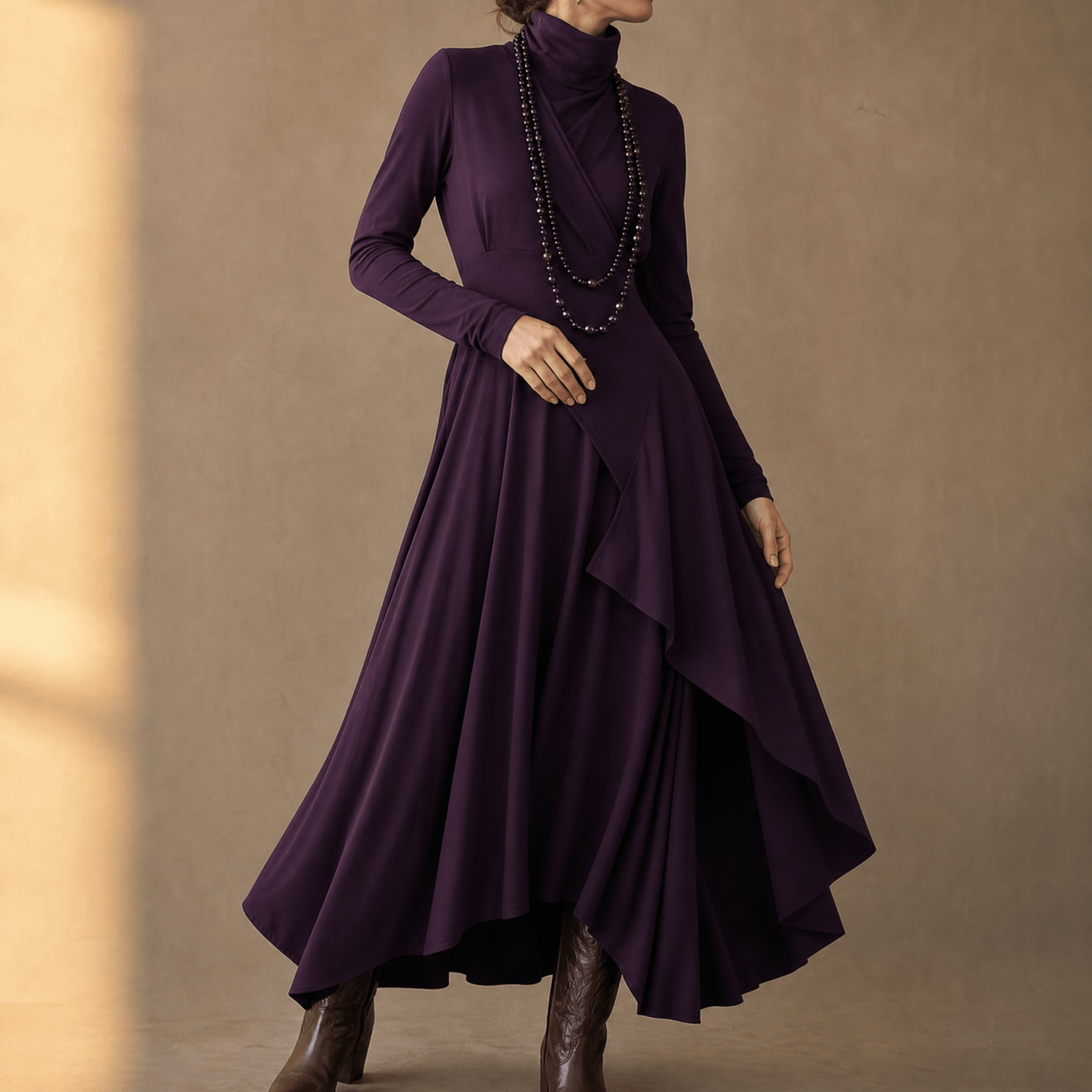 Florenne – Asymmetrical Draped High Neck Maxi Dress