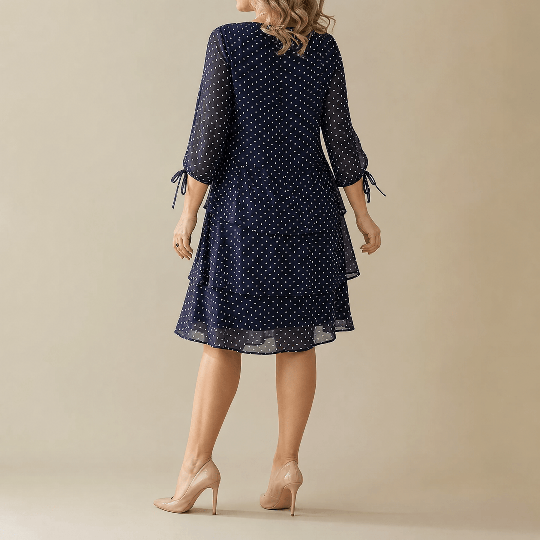 Florenne - Layered Chiffon Polka Dot Dress