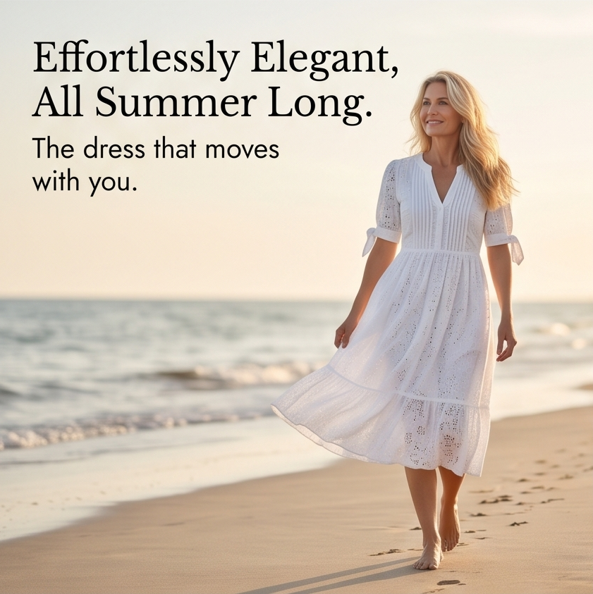Florenza – Women's Eyelet Midi Dress with Tie-Bow Sleeves