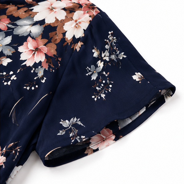 Florenza – Floral Pleated Midi Dress with Tie Waist and Flutter Sleeves