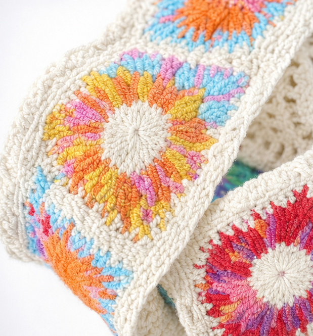 Florenza – Hand-Crocheted Floral Shoulder Bag for Women, Boho Granny-Square Tote with 3D Flowers